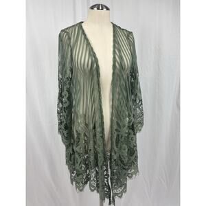 NWT Blue Rain Lace Kimono Open Front Olive Green Boho Romantic Whimsigoth Size M